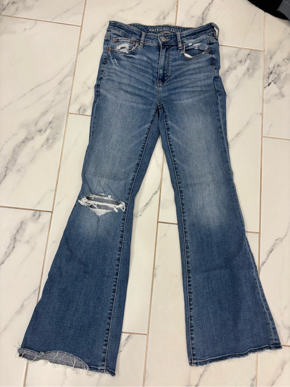American Eagle Outfitters Blue Distressed Flare Jeans